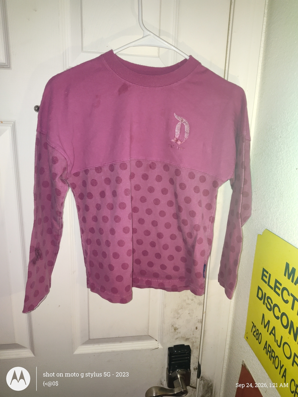 Disney Girls' Two-Tone Pink Polka Dot Long Sleeve Tee